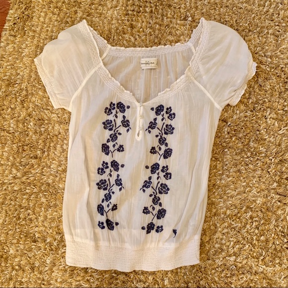 Abercrombie & Fitch Tops - A&F Navy and White Smocked Blouse